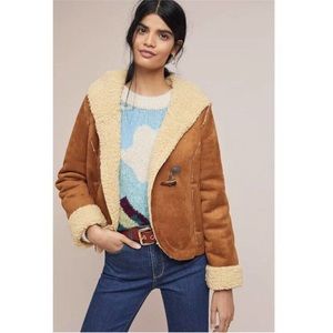 ANTHROPOLOGIE Andes Hooded Sherpa Faux Suede Jacket US Size 0